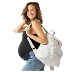 Luli Bebe Monaco Diaper Bag Stone Gray Vegan Leather Backpack Gold Hardware NEW